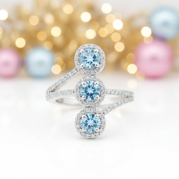 Aquamarine Round Cut Ring 3.78 Ct. 925 Sterling Silver Gift for Her Women