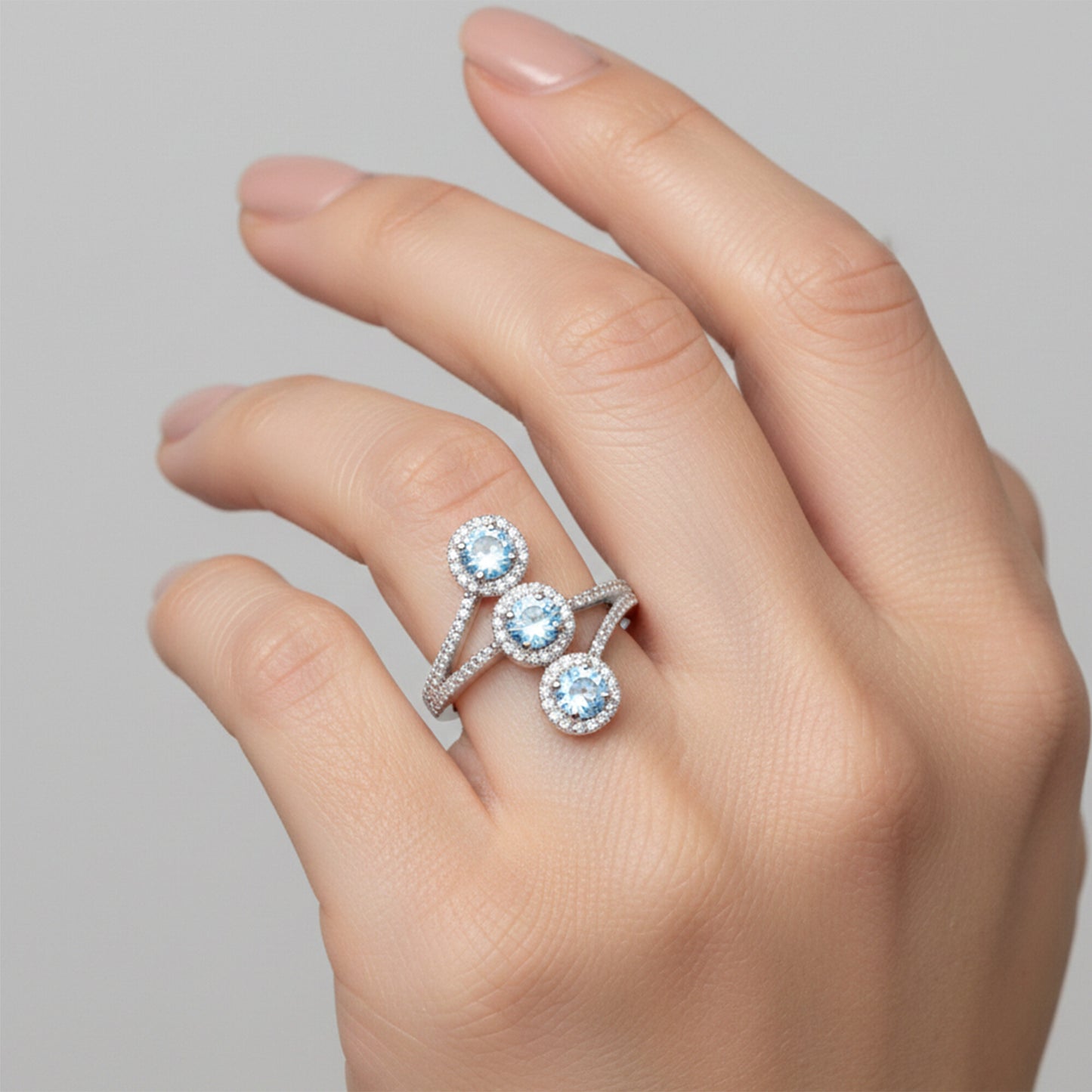 Aquamarine Round Cut Ring 3.78 Ct. 925 Sterling Silver Gift for Her Women