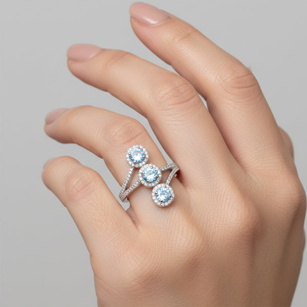 Aquamarine Round Cut Ring 3.78 Ct. 925 Sterling Silver Gift for Her Women