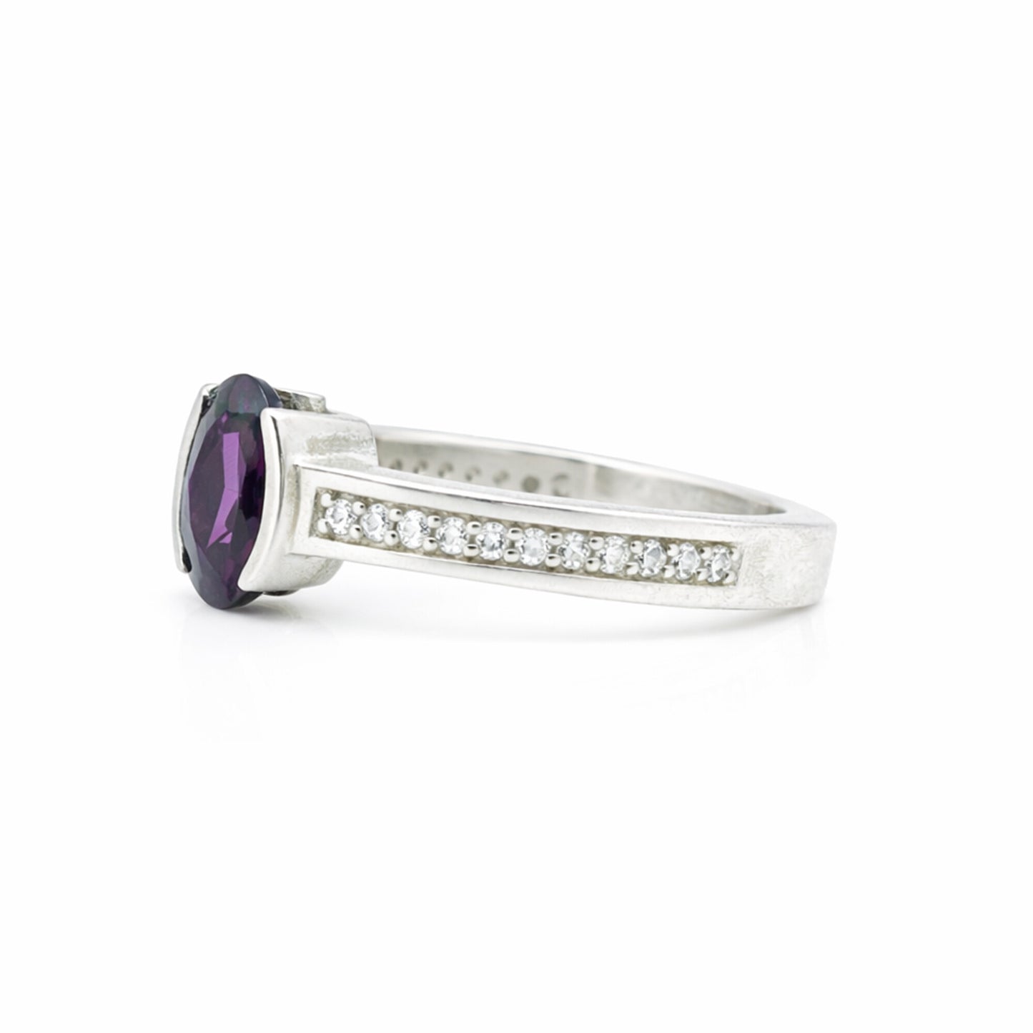 2.25 Ct. Purple Amethyst Ring Oval Cut 925 Sterling Silver Eternity Band Fine Gi