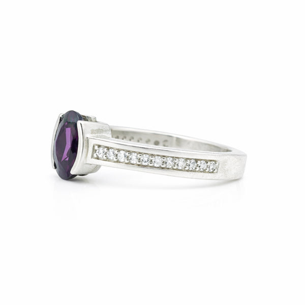 2.25 Ct. Purple Amethyst Ring Oval Cut 925 Sterling Silver Eternity Band Fine Gi
