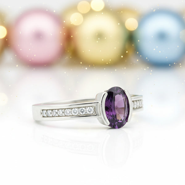 2.25 Ct. Purple Amethyst Ring Oval Cut 925 Sterling Silver Eternity Band Fine Gi