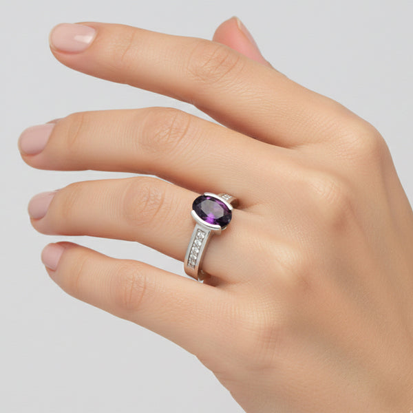2.25 Ct. Purple Amethyst Ring Oval Cut 925 Sterling Silver Eternity Band Fine Gi