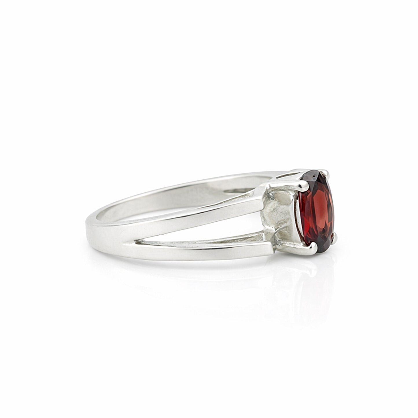 Red Garnet Solitaire Ring 3.73 Ct. Oval Cut 925 Sterling Silver Stackable Band