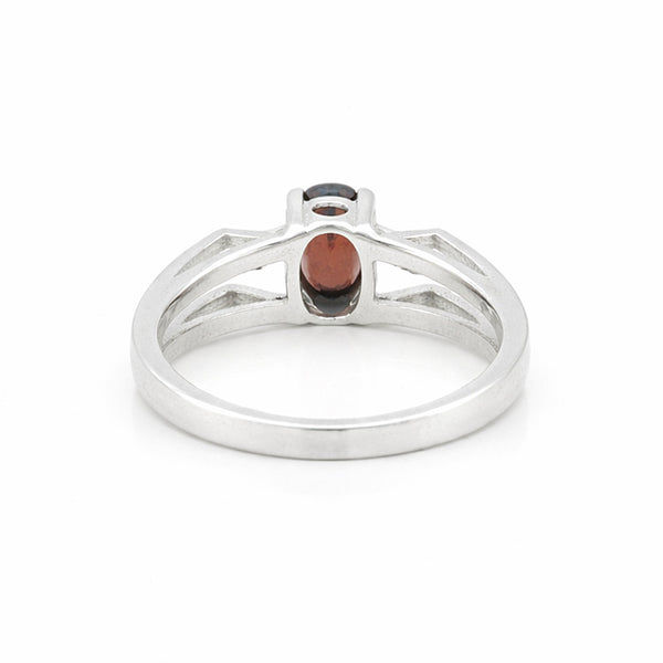Red Garnet Solitaire Ring 3.73 Ct. Oval Cut 925 Sterling Silver Stackable Band