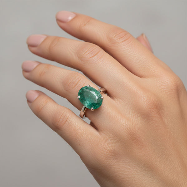 Certified Oval Cut Green Emerald 3.50 Ct Ring in 925 Sterling Silver for Women