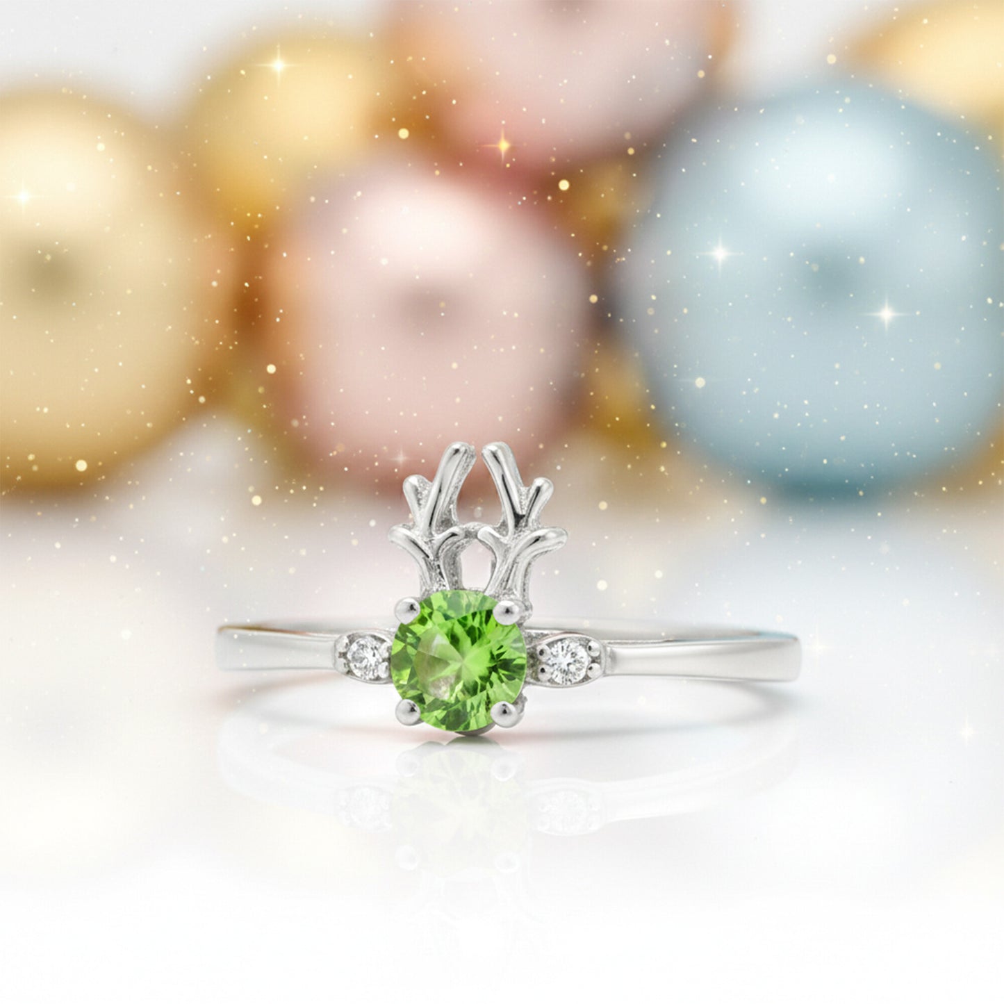 Green Amethyst Round Ring Set in 925 Sterling Silver for Her Trendy Pick