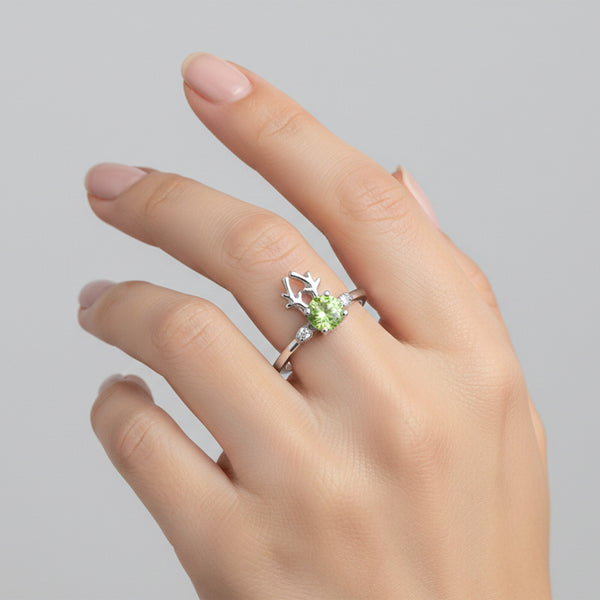 Green Amethyst Round Ring Set in 925 Sterling Silver for Her Trendy Pick