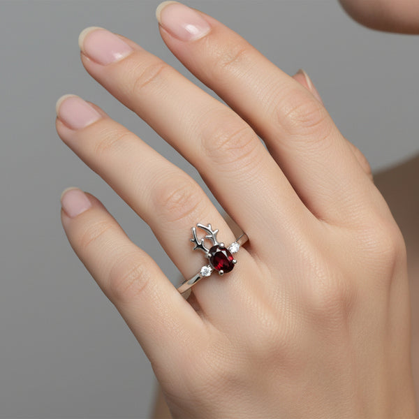 Women Oval Red Garnet Ring Handcrafted in 925 Sterling Silver for Wedding
