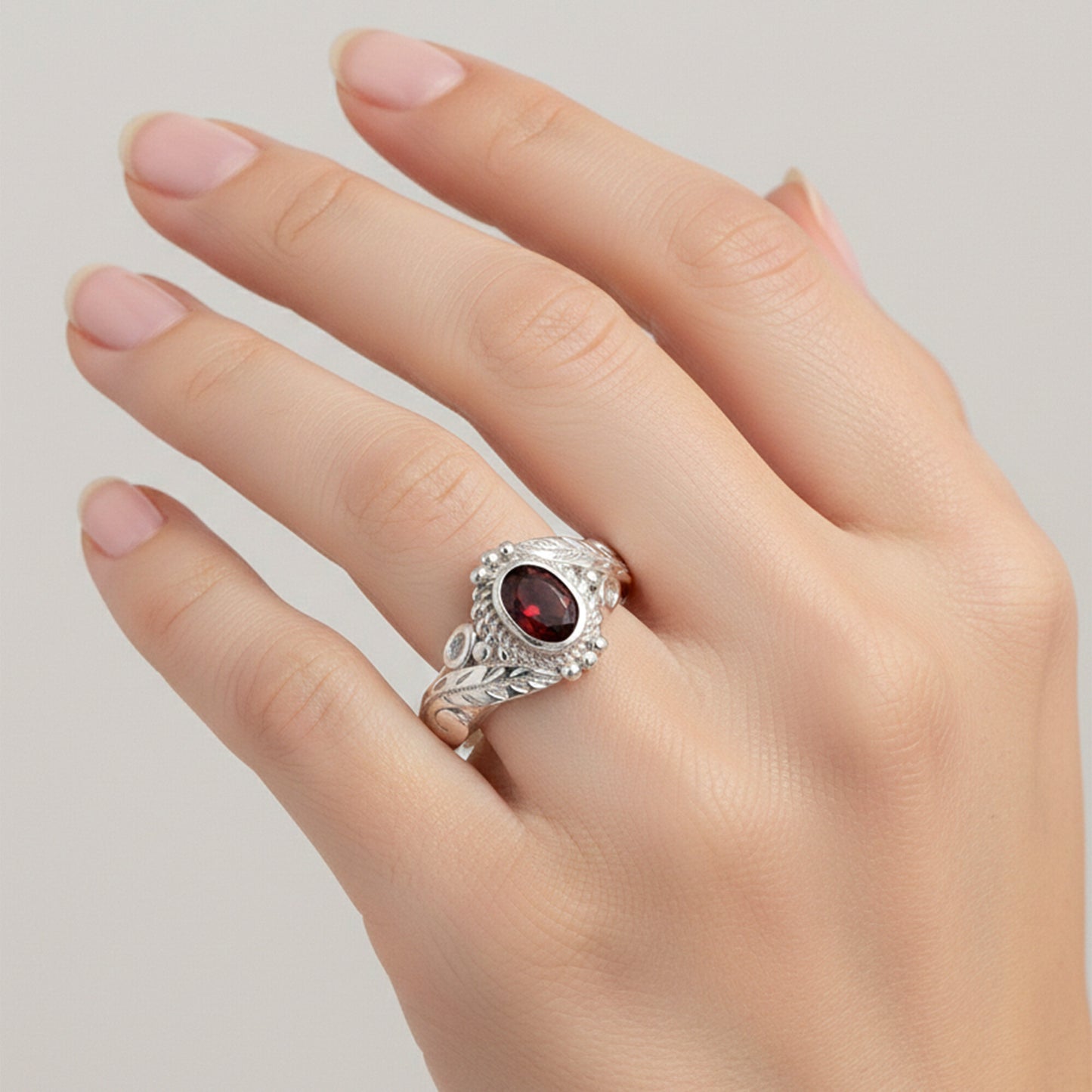 Red Garnet 6.00 Ct Ring in 925 Sterling Silver Jewelry for Engagement Boho Style