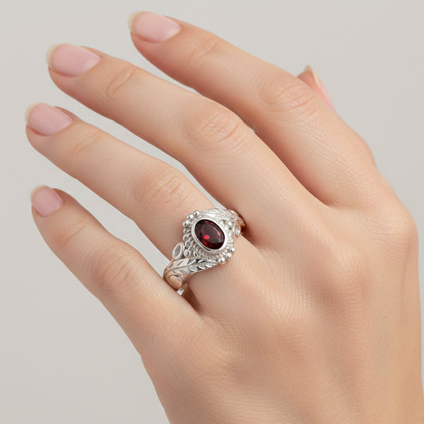 Red Garnet 6.00 Ct Ring in 925 Sterling Silver Jewelry for Engagement Boho Style