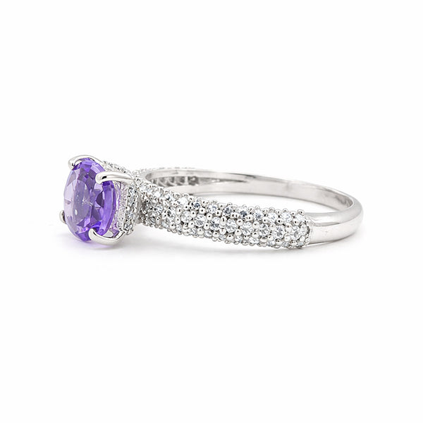 925 Sterling Silver Purple Amethyst Round Cut Ring for Women Timeless Design