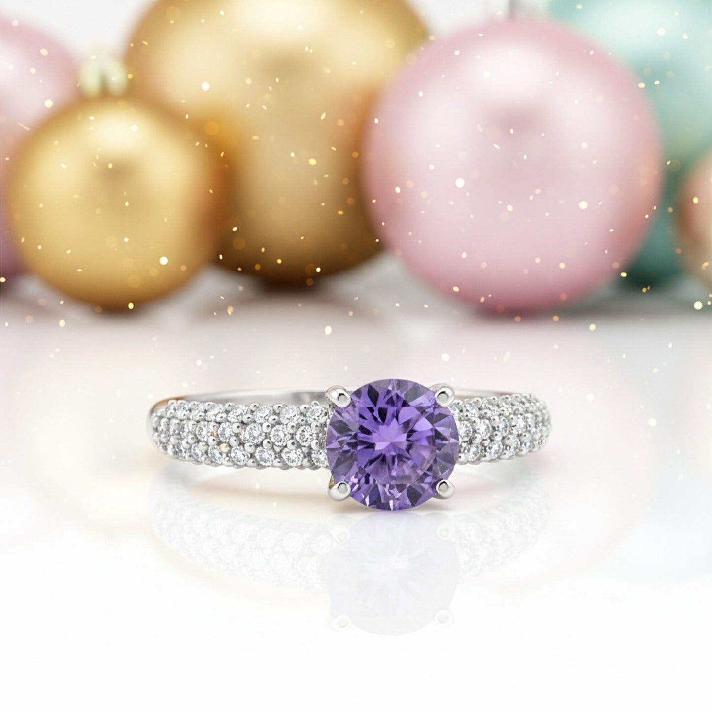 925 Sterling Silver Purple Amethyst Round Cut Ring for Women Timeless Design