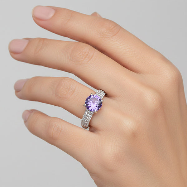 925 Sterling Silver Purple Amethyst Round Cut Ring for Women Timeless Design