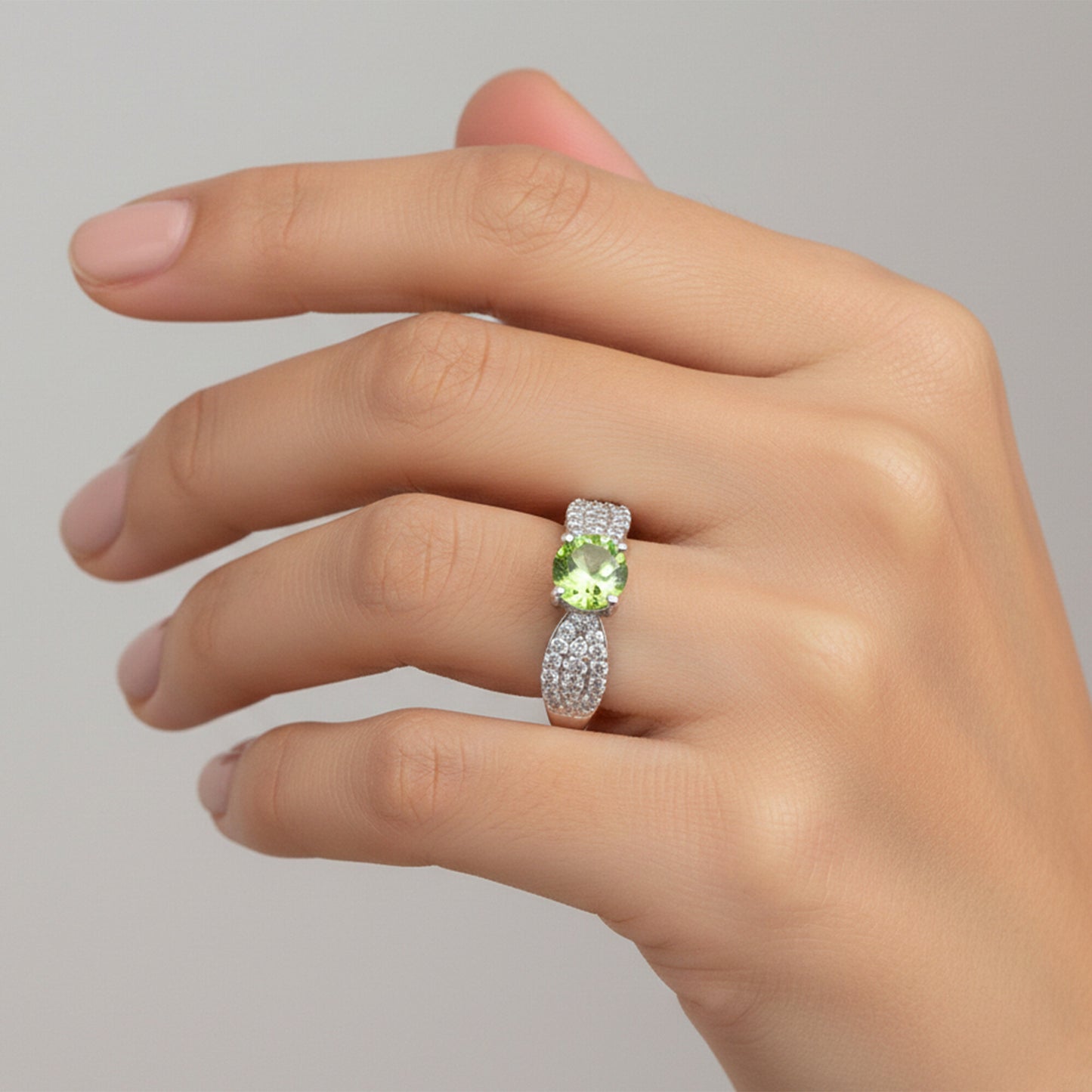 Green Amethyst 7.20 Ct Round Cut Ring in 925 Sterling Silver for Her Chic Design