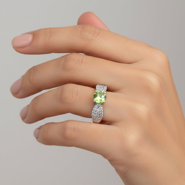 Green Amethyst 7.20 Ct Round Cut Ring in 925 Sterling Silver for Her Chic Design