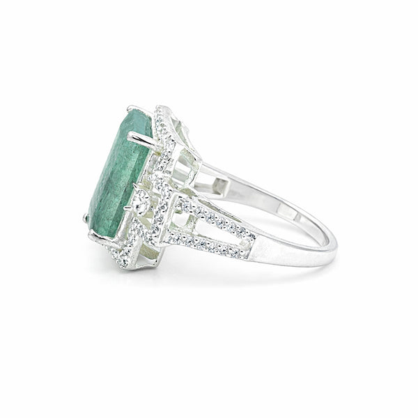 925 Sterling Silver Emerald Cut Green Emerald Ring 4.20 Ct for Wedding