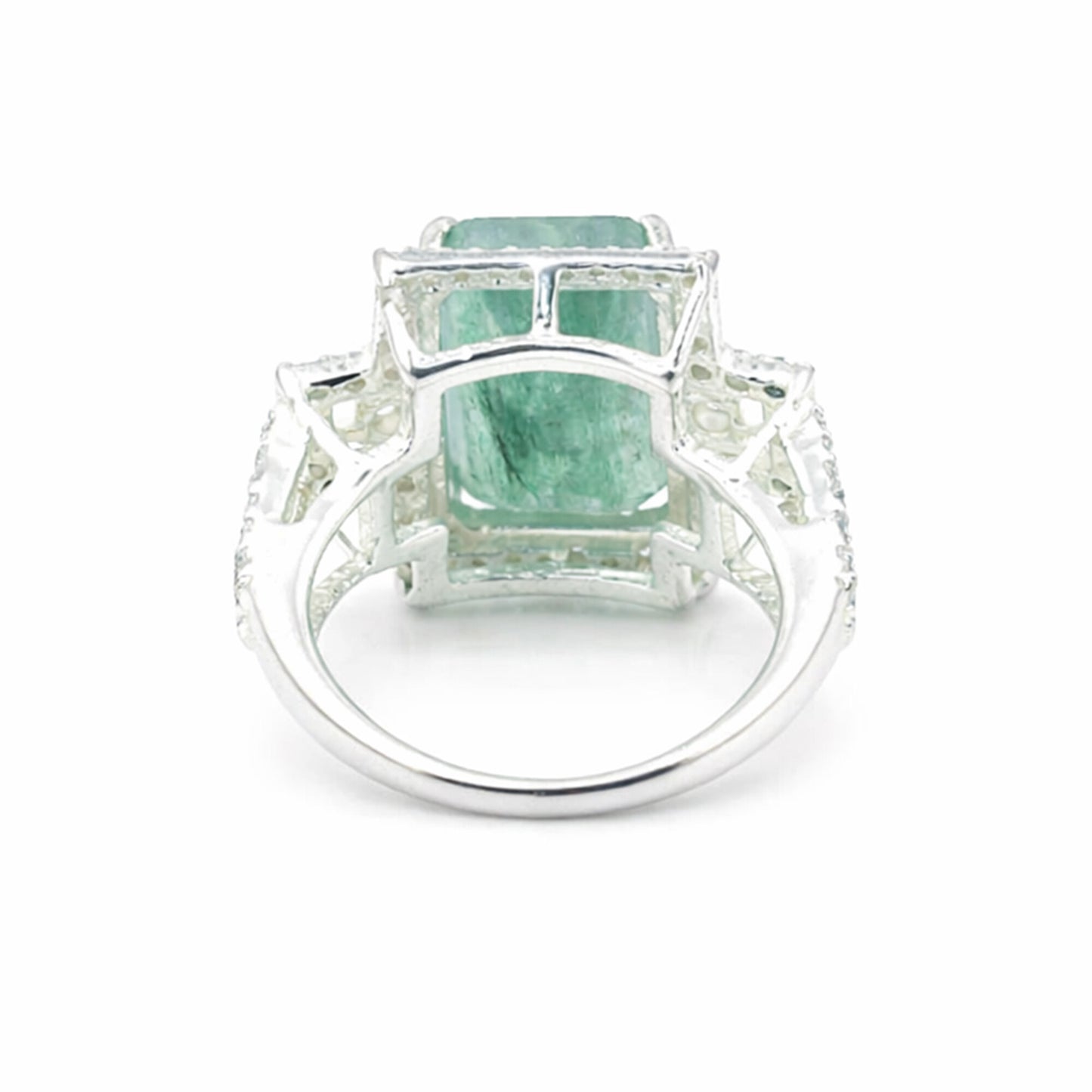 925 Sterling Silver Emerald Cut Green Emerald Ring 4.20 Ct for Wedding