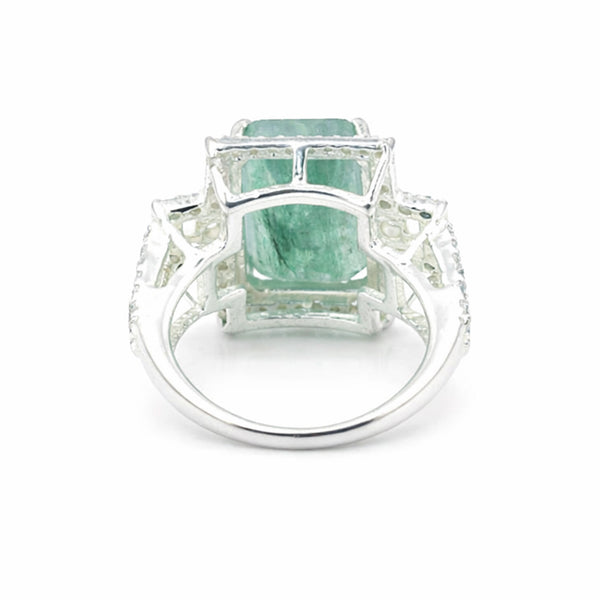925 Sterling Silver Emerald Cut Green Emerald Ring 4.20 Ct for Wedding
