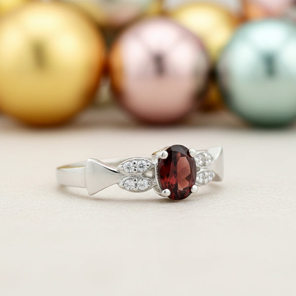 Red Garnet Ring Oval Cut 7.00 Ct 925 Sterling Silver Gift for Her Modern Design