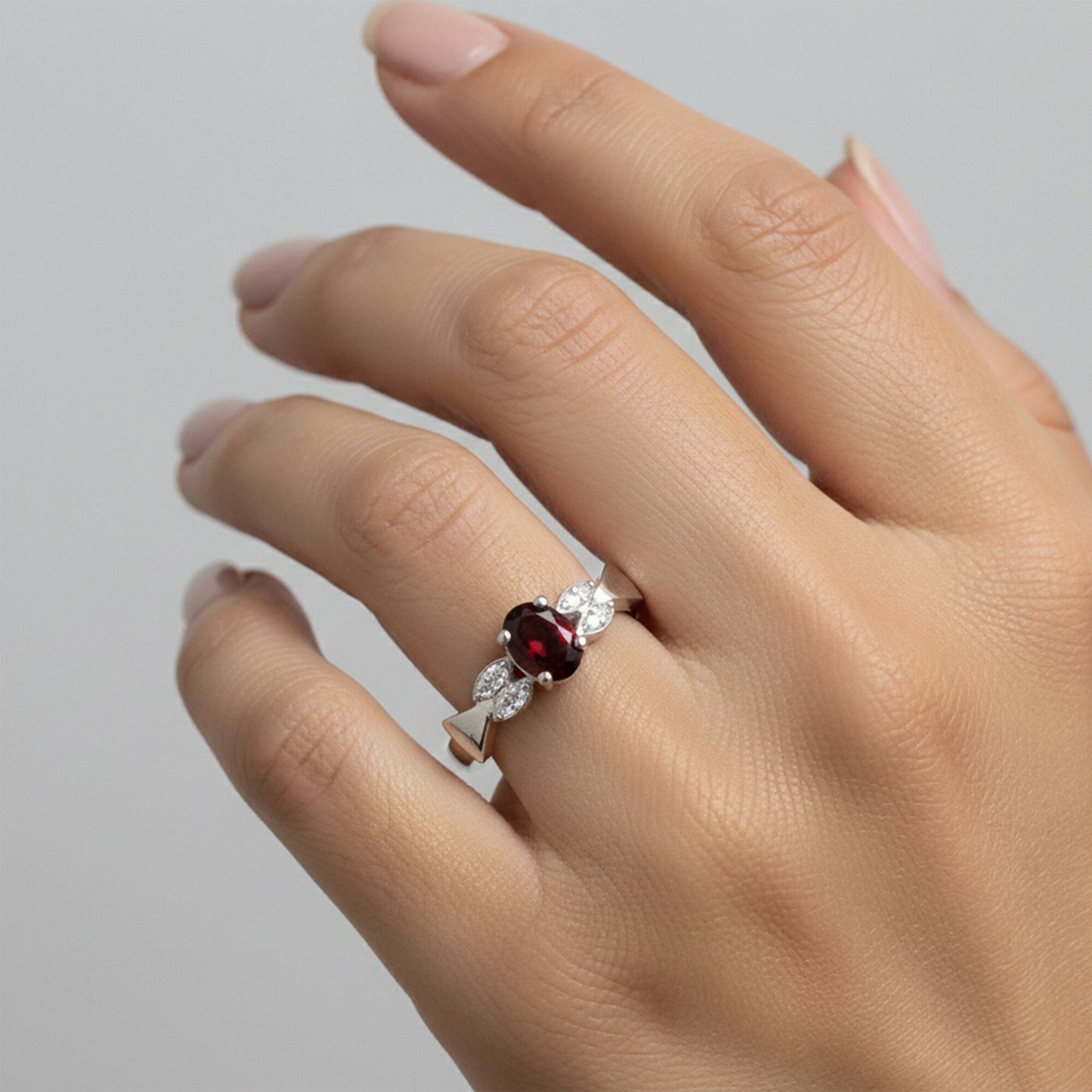 Red Garnet Ring Oval Cut 7.00 Ct 925 Sterling Silver Gift for Her Modern Design