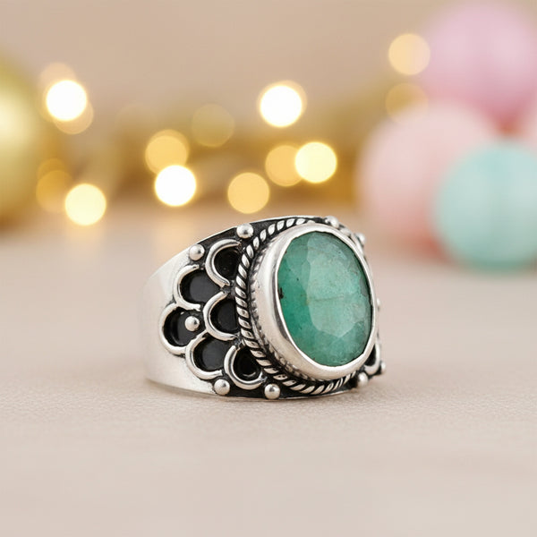 Green Emerald Ring Oval Cut 7.50 Ct 925 Sterling Silver Gift for Her Chic Design