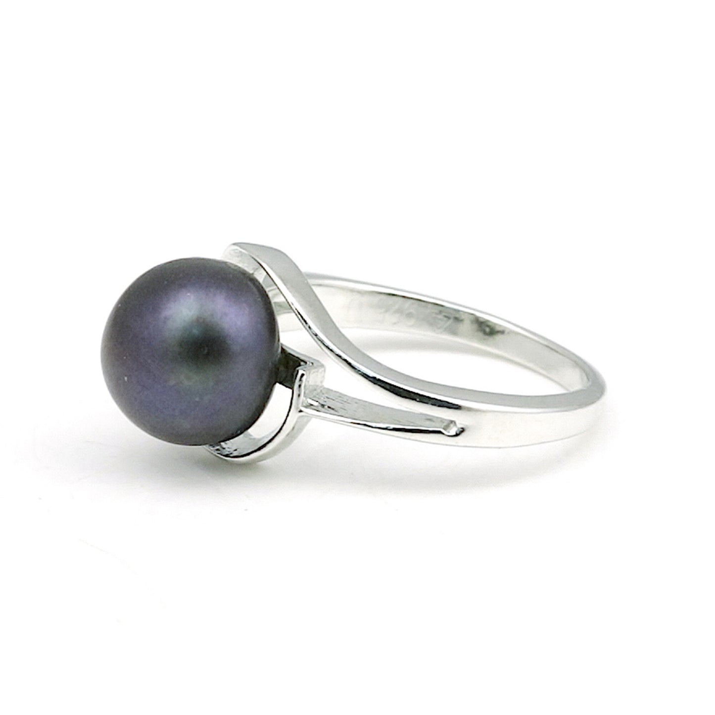 Black Pearl Round Ring Set in 925 Sterling Silver for Her Bridal Style