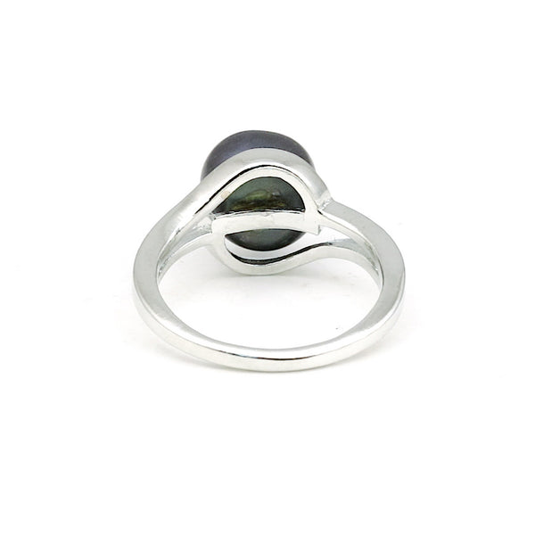 Black Pearl Round Ring Set in 925 Sterling Silver for Her Bridal Style