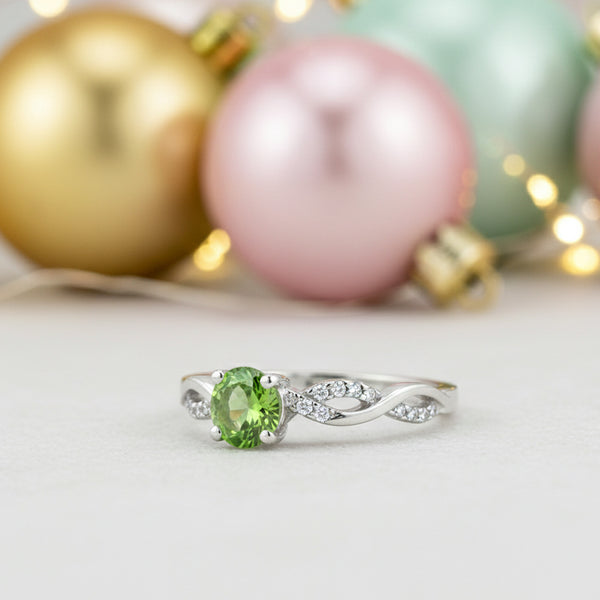 Elegant Round Green Amethyst Ring Handcrafted in 925 Sterling Silver for Women