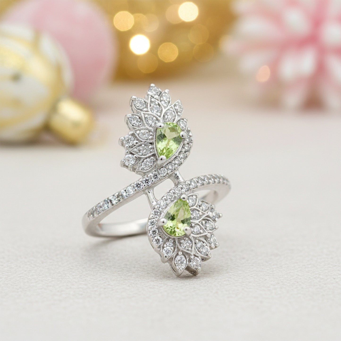 925 Sterling Silver Green Amethyst Oval Cut Ring for Women Statement Piece