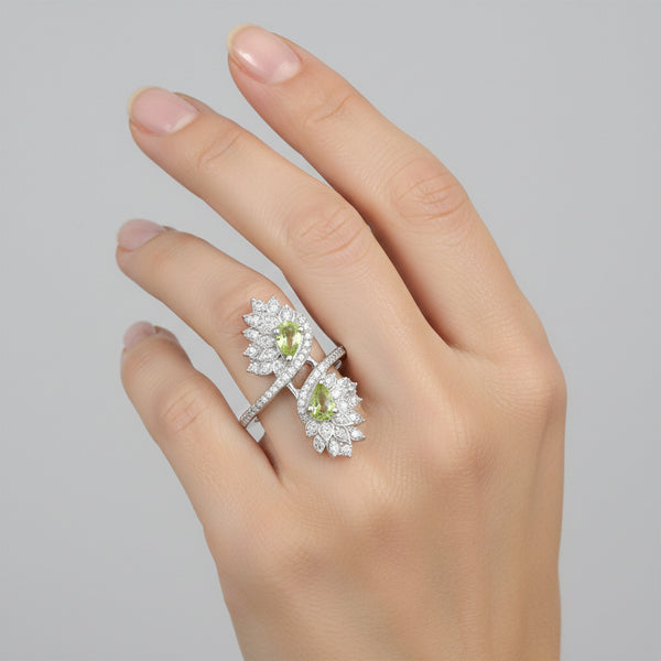 925 Sterling Silver Green Amethyst Oval Cut Ring for Women Statement Piece