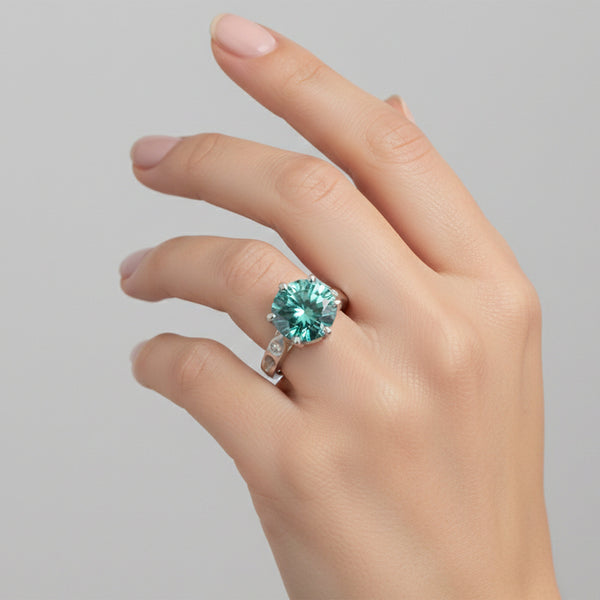 Blue Moissanite Ring 4.85 Ct Round Cut 925 Sterling Silver for Wedding
