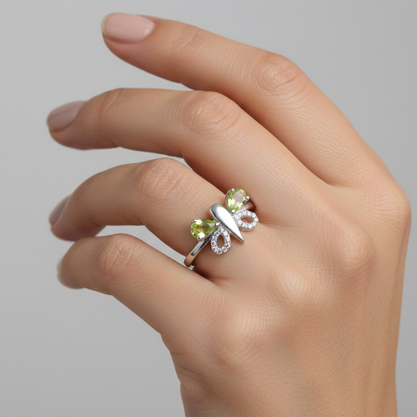 Green Amethyst Pear Cut Ring 5.65 Ct in 925 Sterling Silver for Women Boho Style