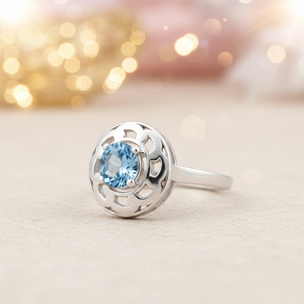 Round Blue Aquamarine Ring Crafted in 925 Sterling Silver for Her Everyday Wear