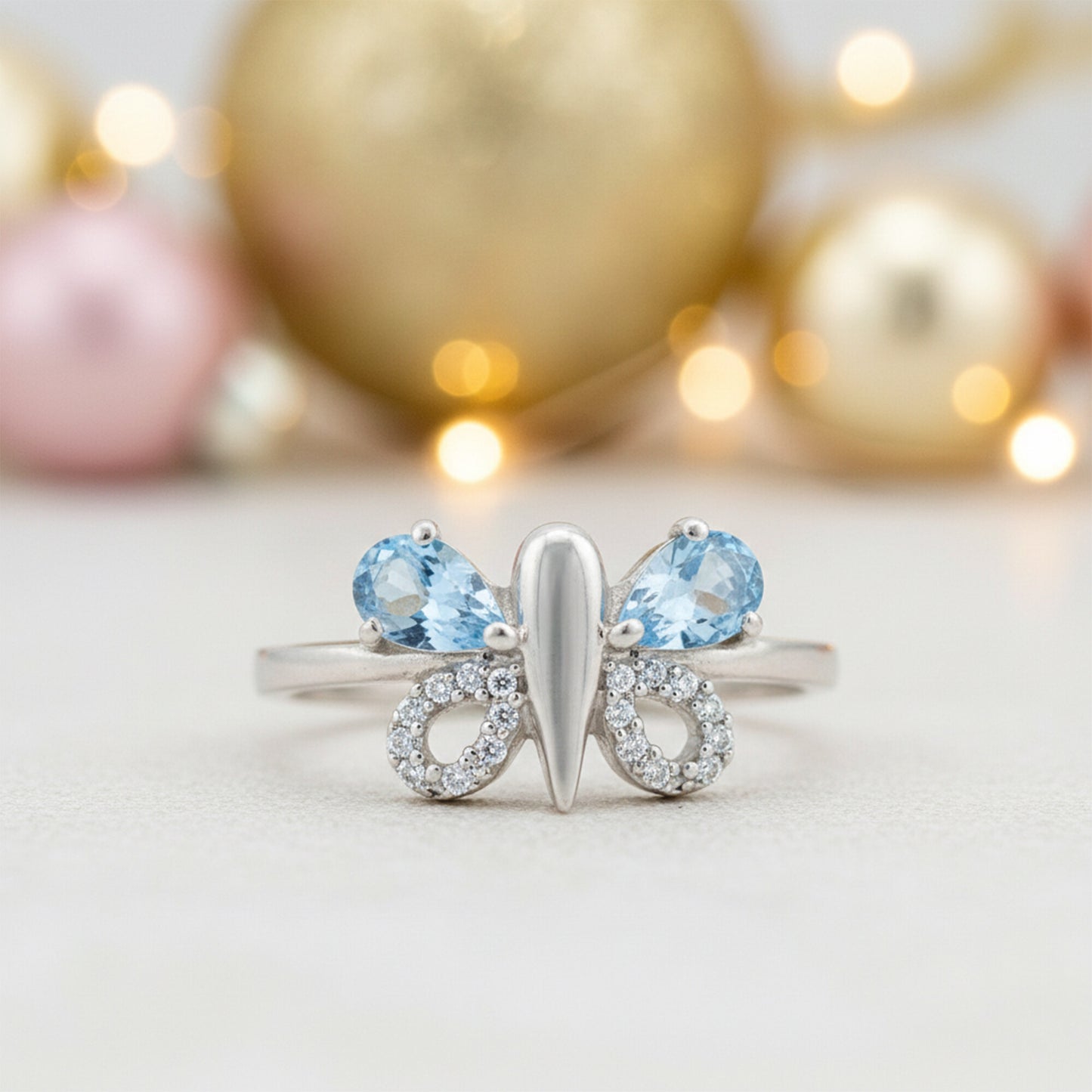 Certified Jewelry Pear Cut Blue Aquamarine Ring in 925 Sterling Silver