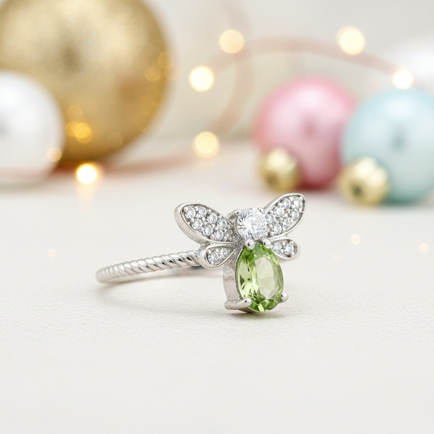 925 Sterling Silver Oval Cut Green Amethyst Ring 3.80 Ct Gift for Her Boho Style