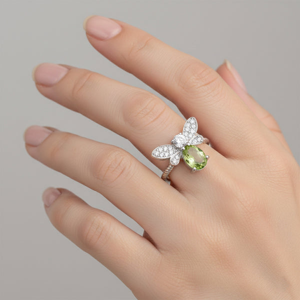 925 Sterling Silver Oval Cut Green Amethyst Ring 3.80 Ct Gift for Her Boho Style