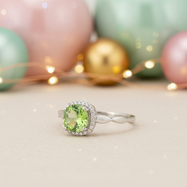 Statement Round Green Amethyst Ring in 925 Sterling Silver for Women Chic Design