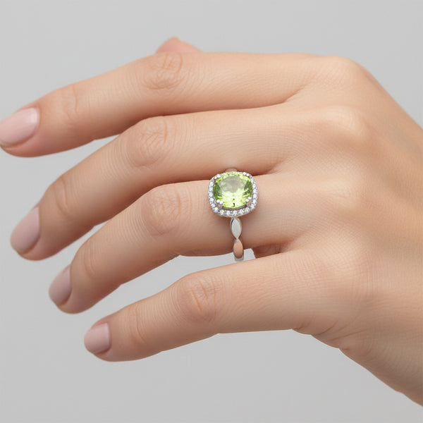 Statement Round Green Amethyst Ring in 925 Sterling Silver for Women Chic Design