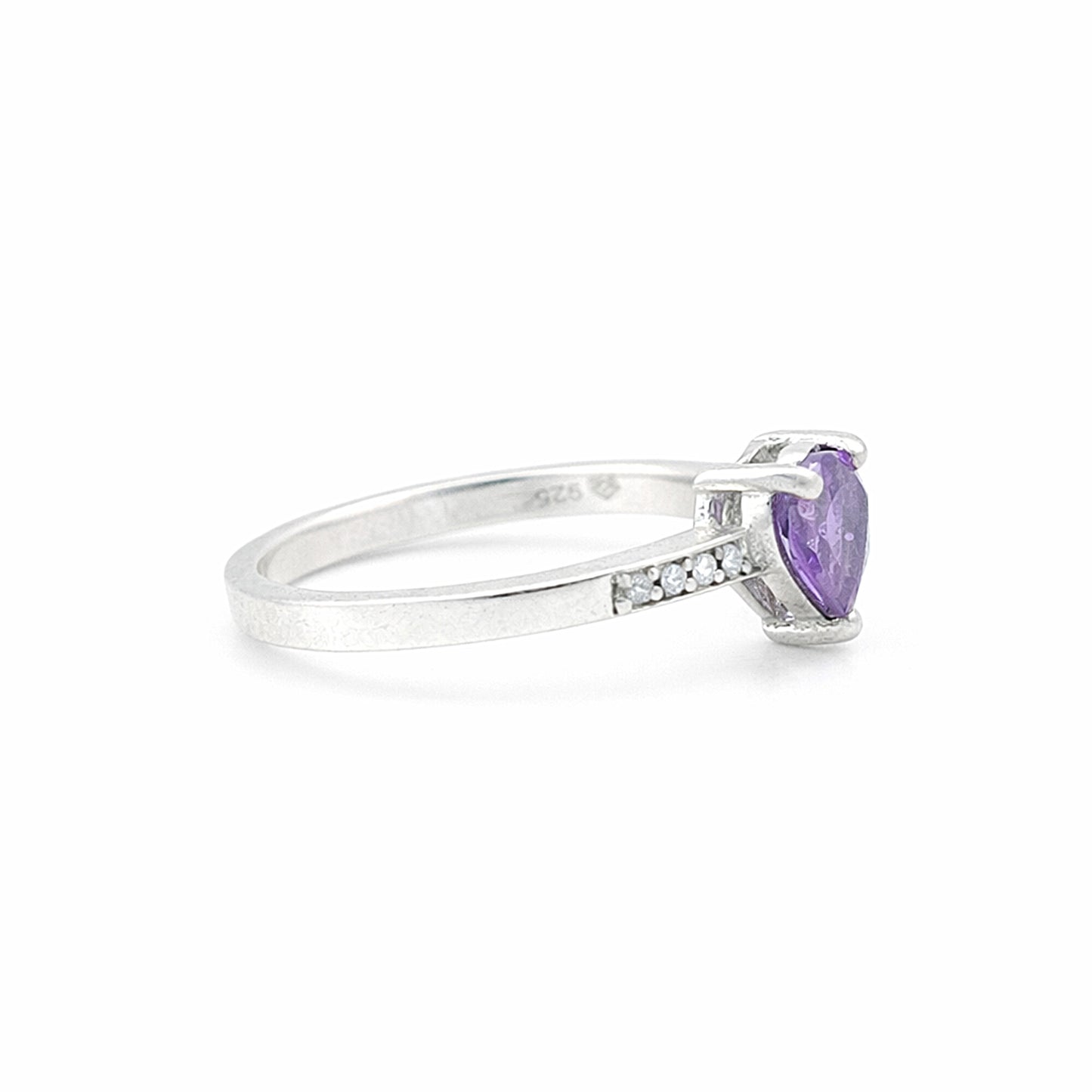 Certified Heart Purple Amethyst Ring in 925 Sterling Silver for Women Boho Style