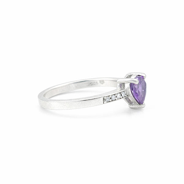 Certified Heart Purple Amethyst Ring in 925 Sterling Silver for Women Boho Style