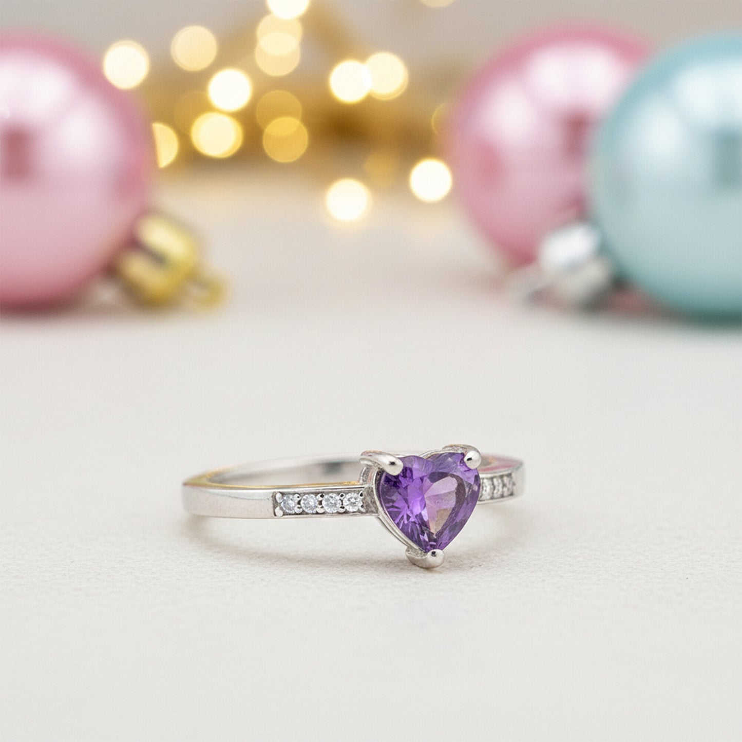 Certified Heart Purple Amethyst Ring in 925 Sterling Silver for Women Boho Style