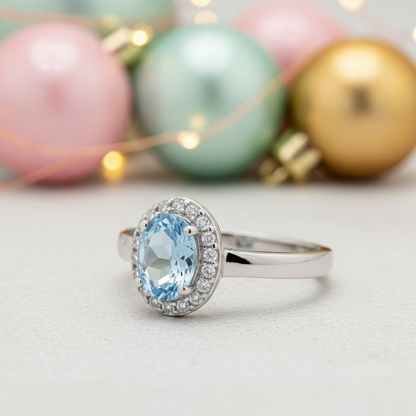 3.65 Ct Blue Aquamarine Oval Ring in 925 Sterling Silver for Wedding Boho Style