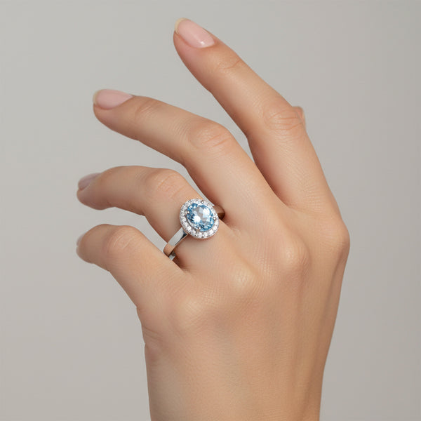 3.65 Ct Blue Aquamarine Oval Ring in 925 Sterling Silver for Wedding Boho Style