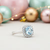 Round Blue Aquamarine Gift for Her Ring in 925 Sterling Silver Designer Look