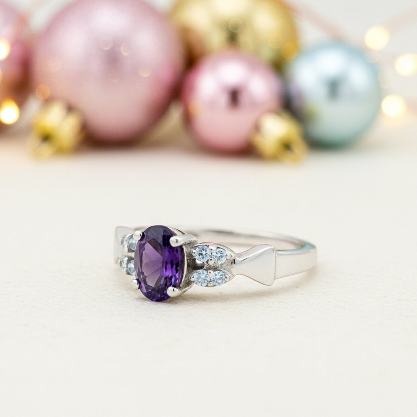 Oval Cut Purple Amethyst 3.65 Ct Ring in 925 Sterling Silver for Women