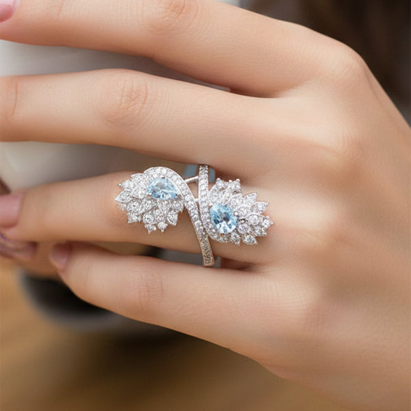 Certified Fashion Pear Cut Blue Aquamarine Ring in 925 Sterling Silver