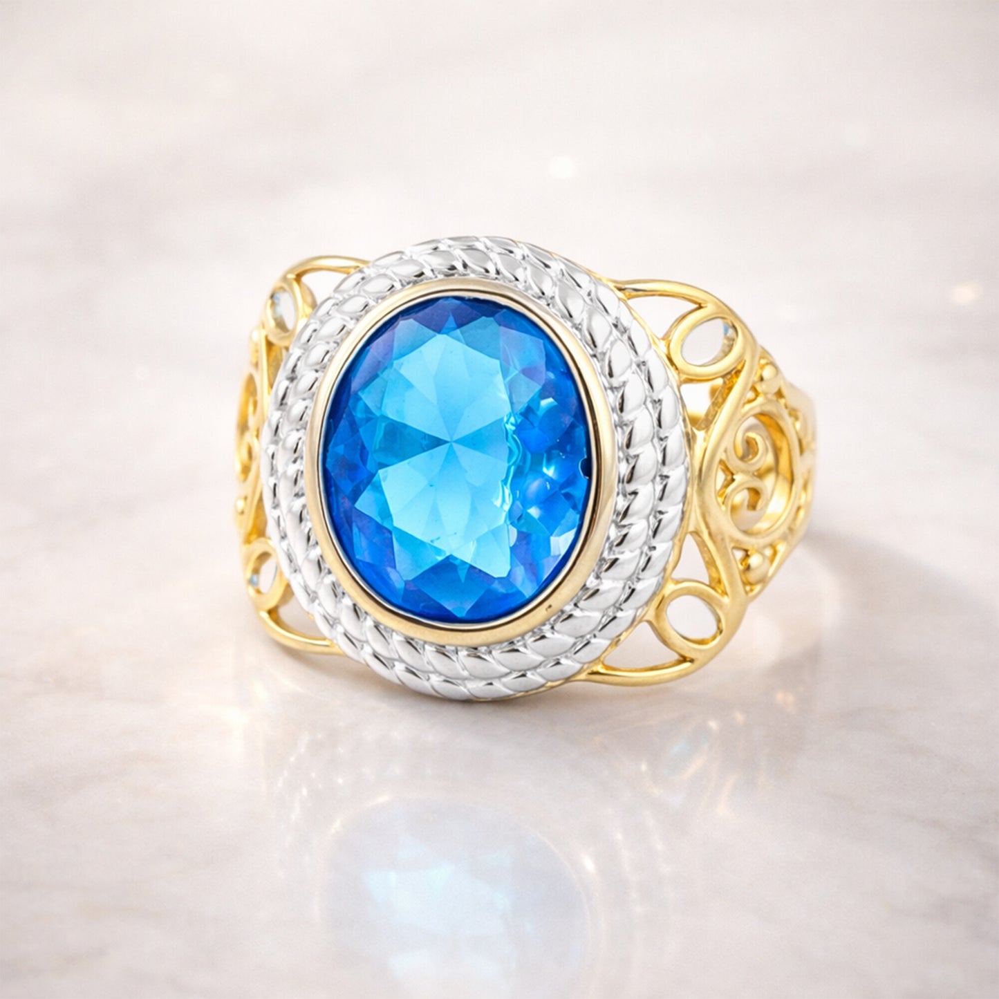 Blue Topaz 3.20 Ct Oval Cut Ring in 925 Sterling Silver Gift for Her Chic Design