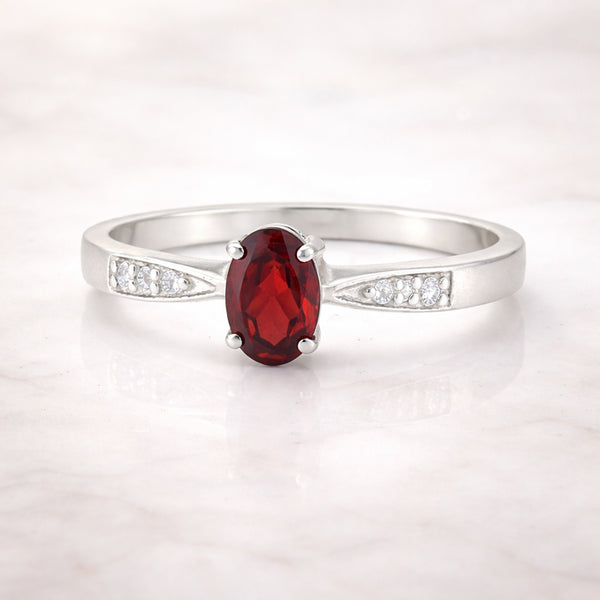 925 Sterling Silver Oval Cut Red Garnet Ring 9.00 Ct for Her Trendy Pick