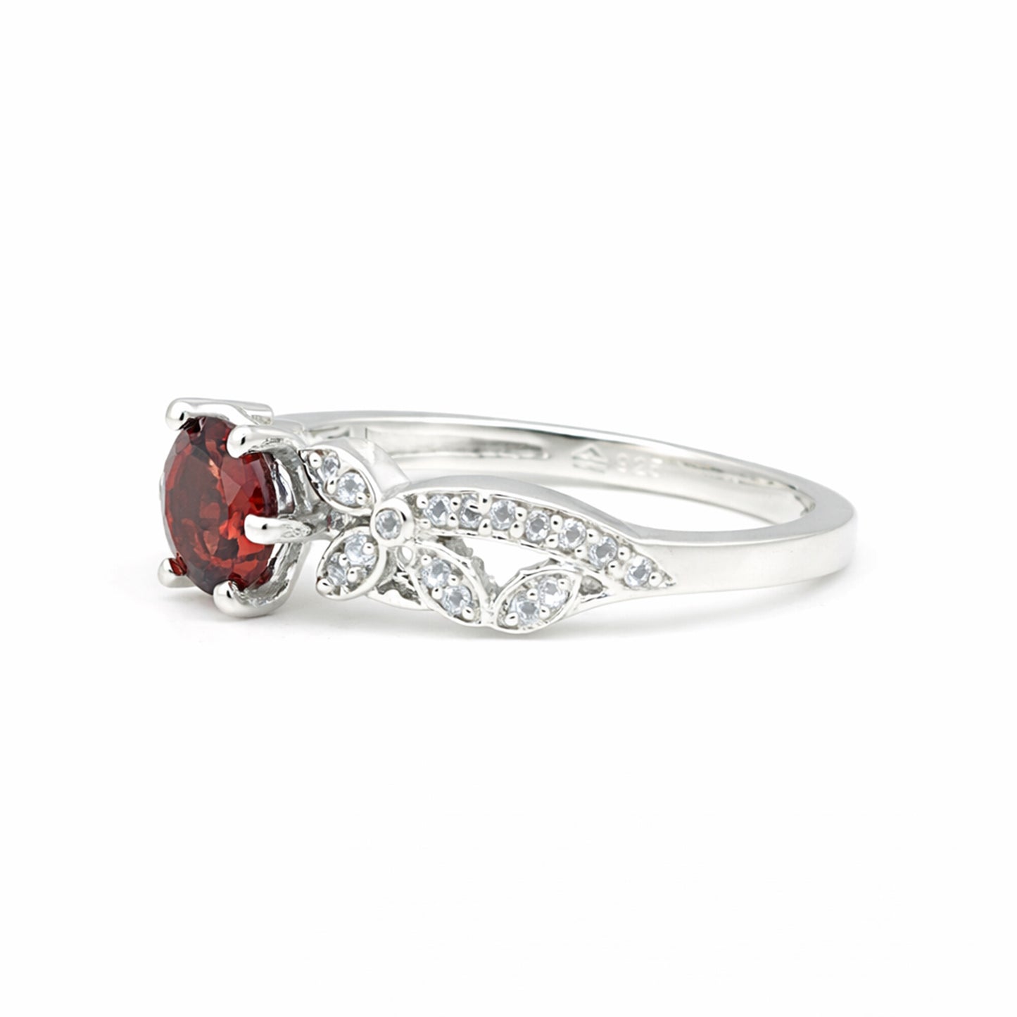 Certified Solitaire Round Cut Red Garnet Ring in 925 Sterling Silver for Women